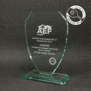 Trofeo de cristal personalizado Asociación Nacional Franquicia